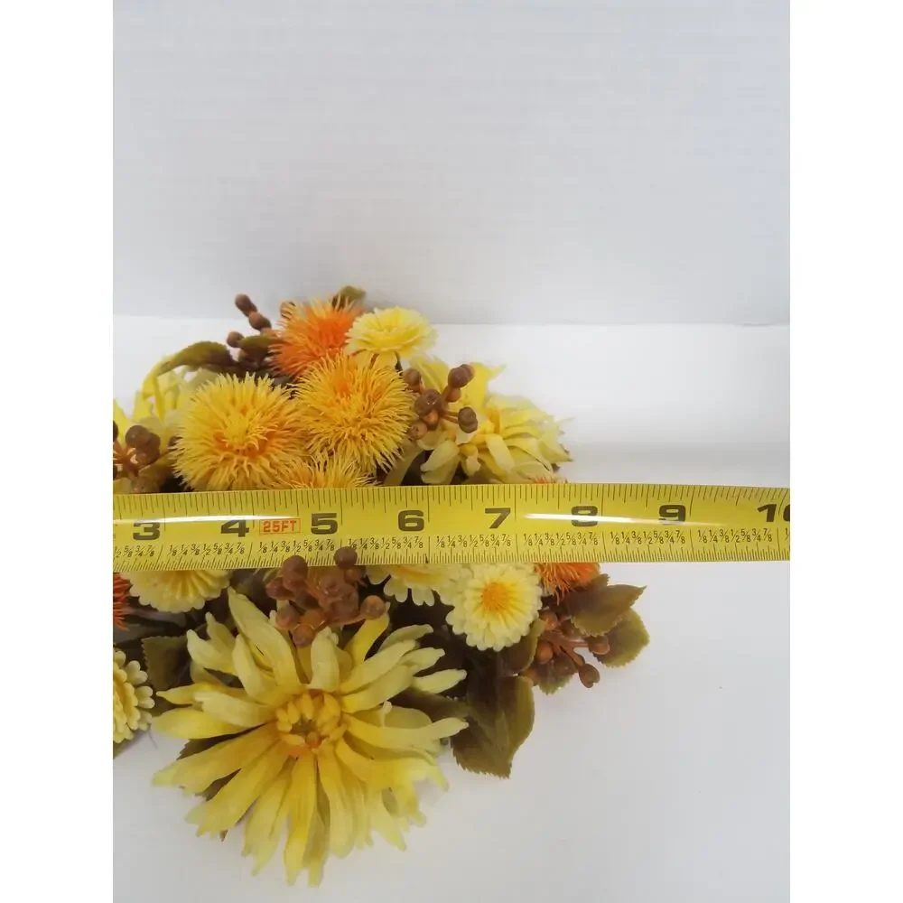 Vintage 70s Yellow and Orange Floral Plastic Candle Ring Summer Autumn 8in